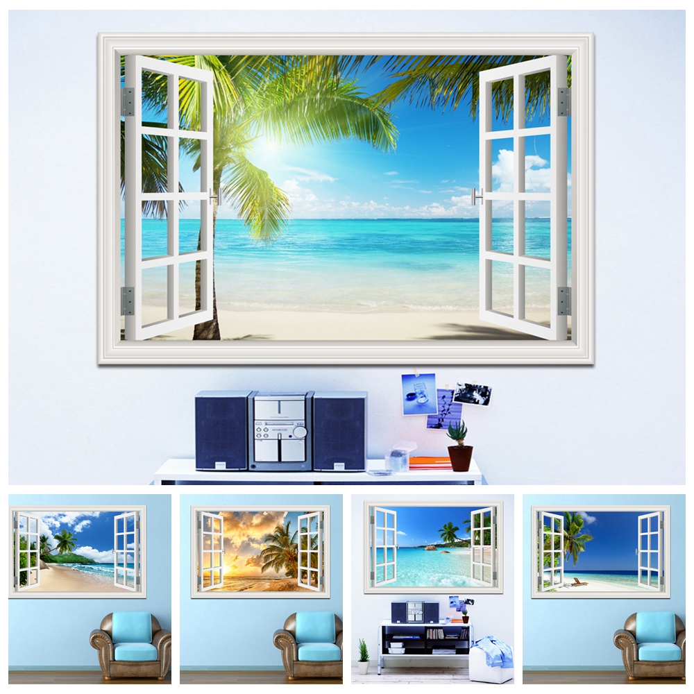 3D Beach Window View Wall Stic - Kitchen Appliances Design 리뷰 및 가격