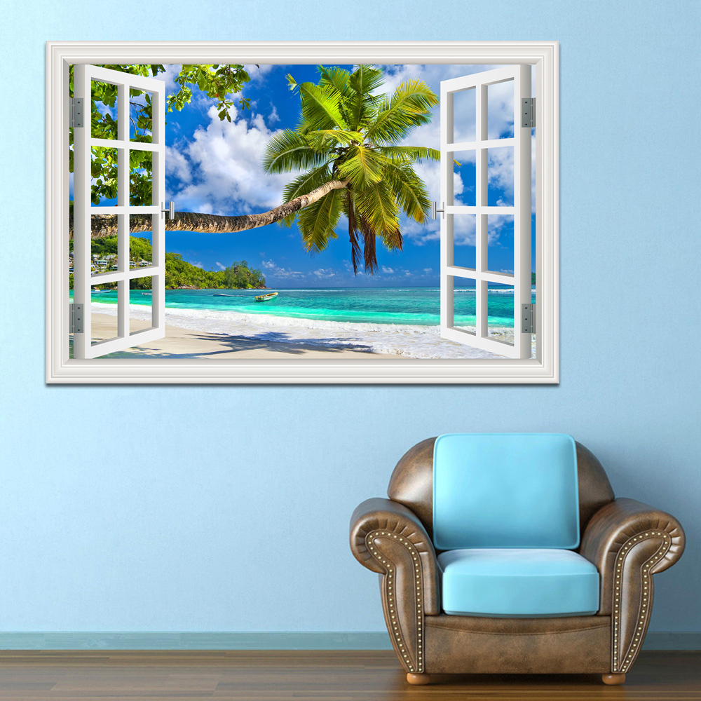 3D Beach Window View Wall Stic - Kitchen Appliances Design 리뷰 및 가격