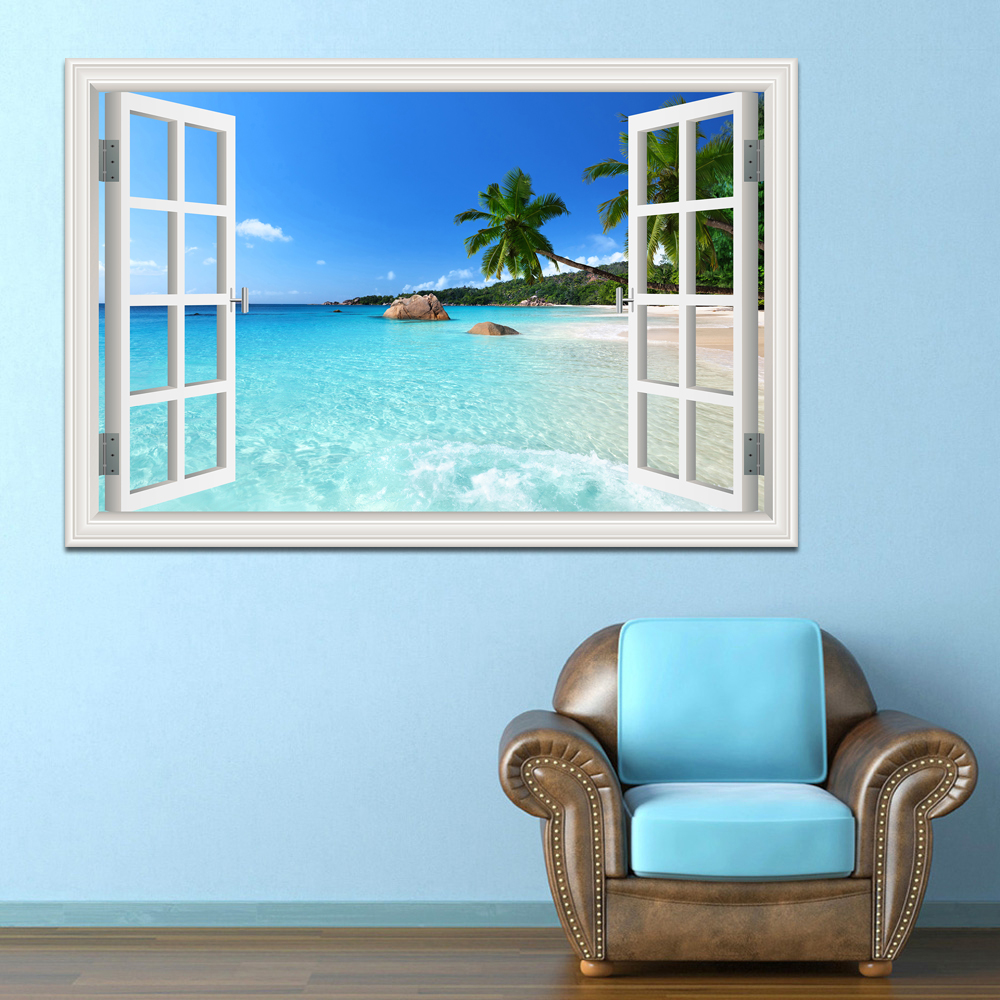 3D Beach Window View Wall Stic - Kitchen Appliances Design 리뷰 및 가격